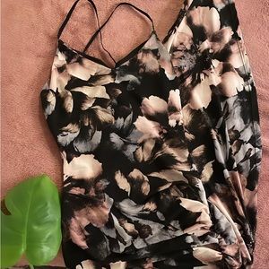 Black Floral Ruched Dress